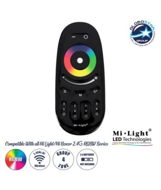 GloboStar® 71410 FUT096-B Mi-Light Ασύρματο Χειριστήριο Αφής RF 2.4Ghz 4 Group για όλα τα RGBW Mi-BOXER Controller DC 3V 2 x AAA - IP20 Μαύρο Μ12 x Π5.4 x Υ2cm - 5 Years Warranty